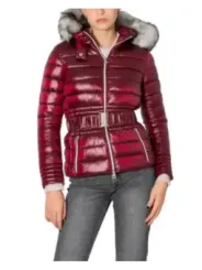 Rote gesteppte Damen-Pufferjacke mit Kapuze