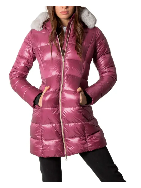 Pinke Daunenjacke mit Kunstfellkapuze