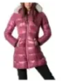 Pinke Daunenjacke mit Kunstfellkapuze