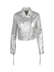 Weiße Lederjacke Biker Stil Damen
