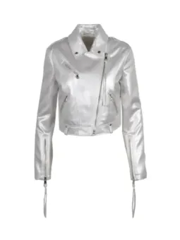 Weiße Lederjacke Biker Stil Damen