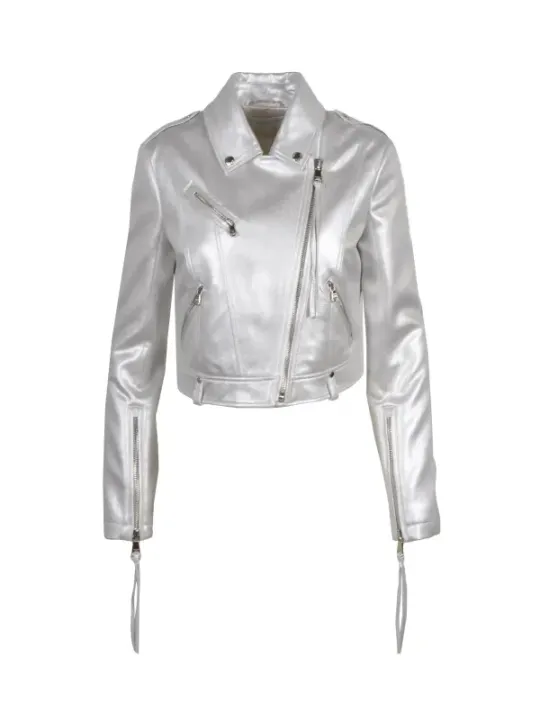 Weiße Lederjacke Biker Stil Damen