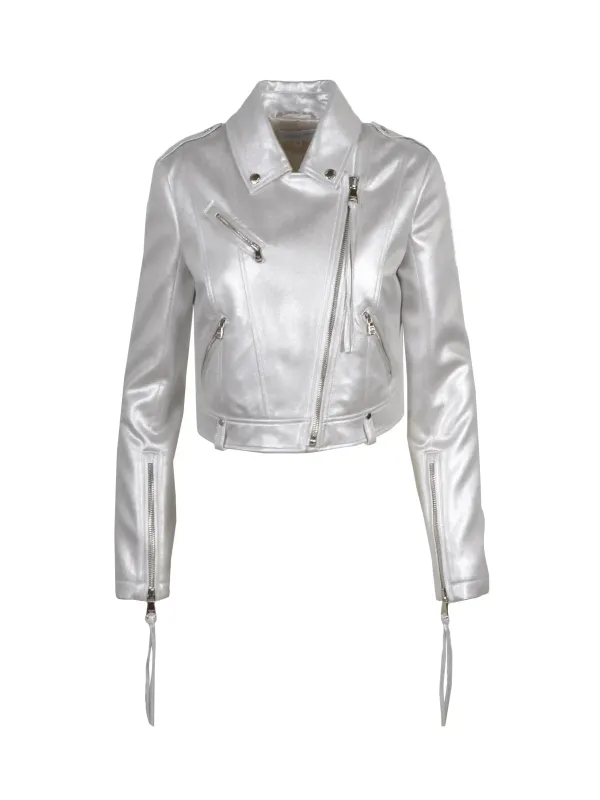 Weiße Lederjacke Biker Stil Damen