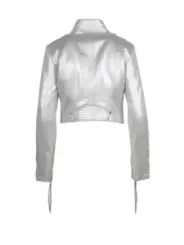 Silberne Cropped-Jacke mit Kordelzug