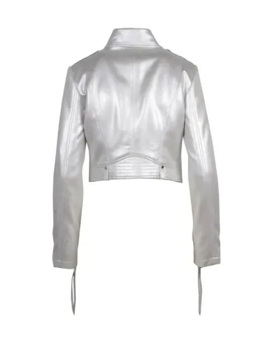 Silberne Cropped-Jacke mit Kordelzug