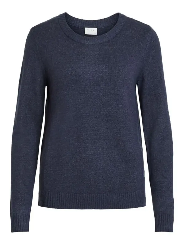 Grauer Vila Strickpullover mit Rundhalsausschnitt Grauer Vila Strickpullover mit Rundhalsausschnitt