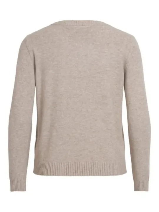 Beiger Strickpullover mit Rippbündchen