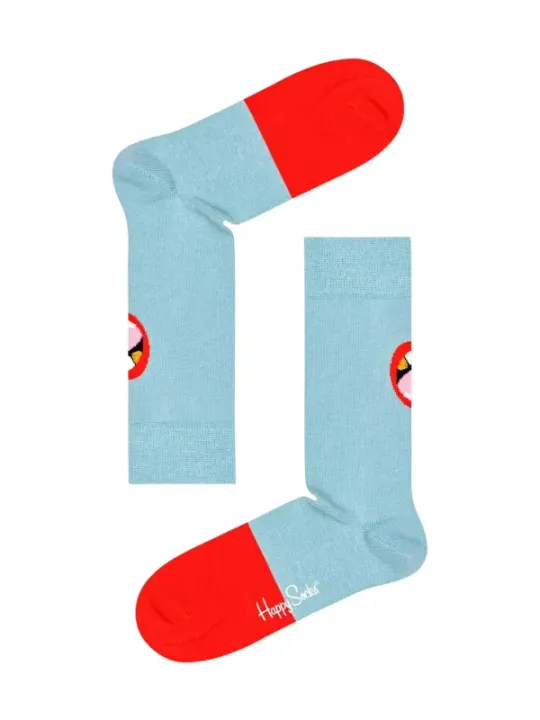 Blaue Socken mit rotem Vogel